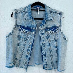 Free People Zoe Frayed Oversized Denim Distressed.Vest XS